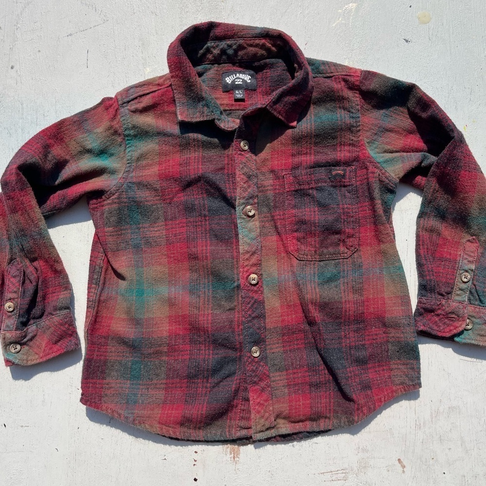 Boy's Billabong Flannel Multicolor Plaid L Beach Outdoor Camp Surf Hike 90s